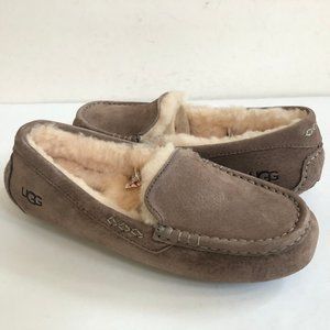 UGG ANSLEY SLATE MOCCASIN SHEARLING LINED SLIP ON SHOES SANDALS